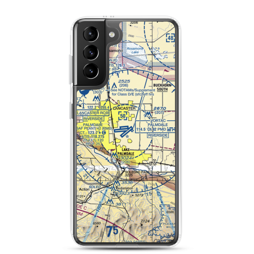 Palmdale Regional/USAF Plant 42 Airport (PMD) VFR Sectional Samsung Case Samsung Galaxy S21 Plus model shown