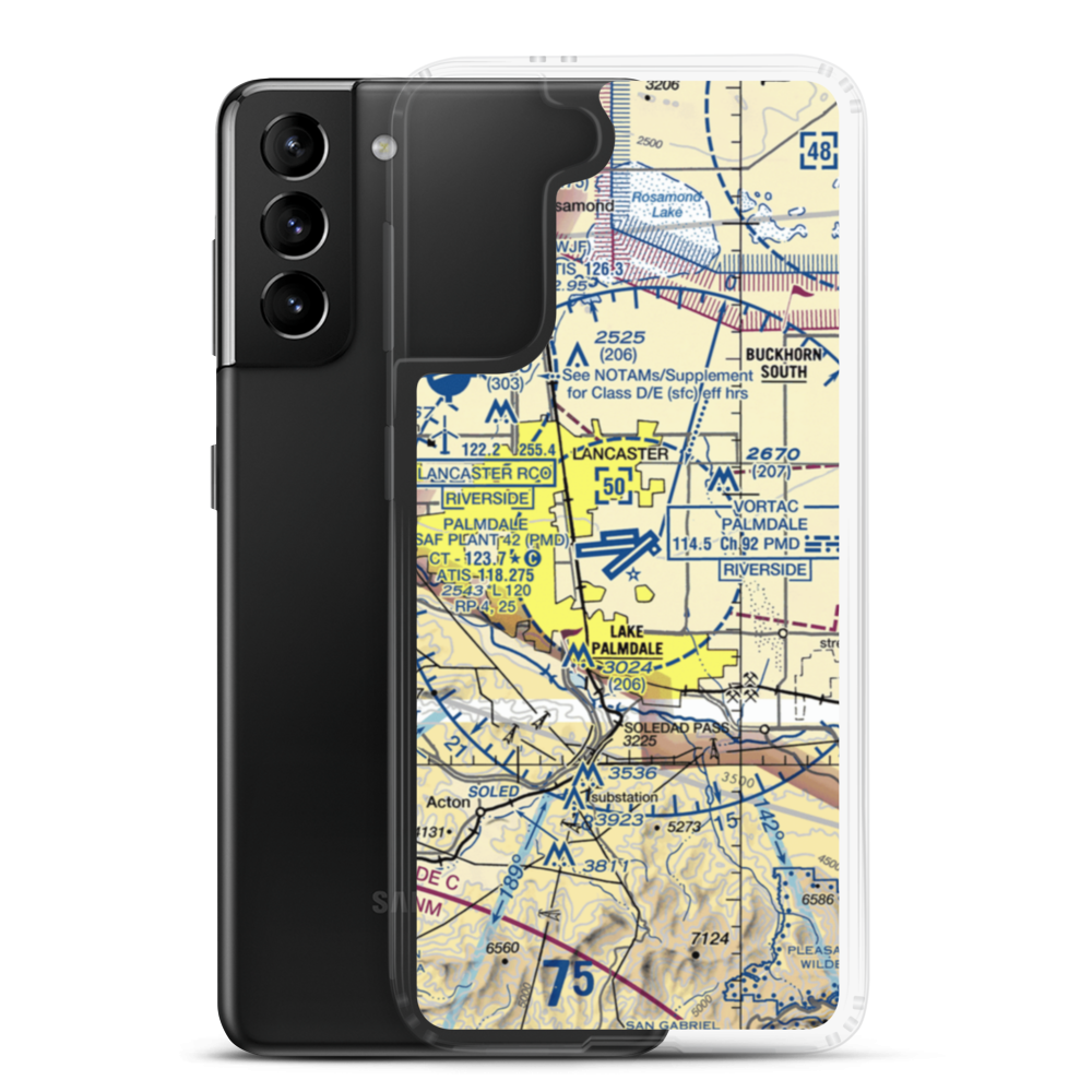 Palmdale Regional/USAF Plant 42 Airport (PMD) VFR Sectional Samsung Case Samsung Galaxy S21 Plus model shown