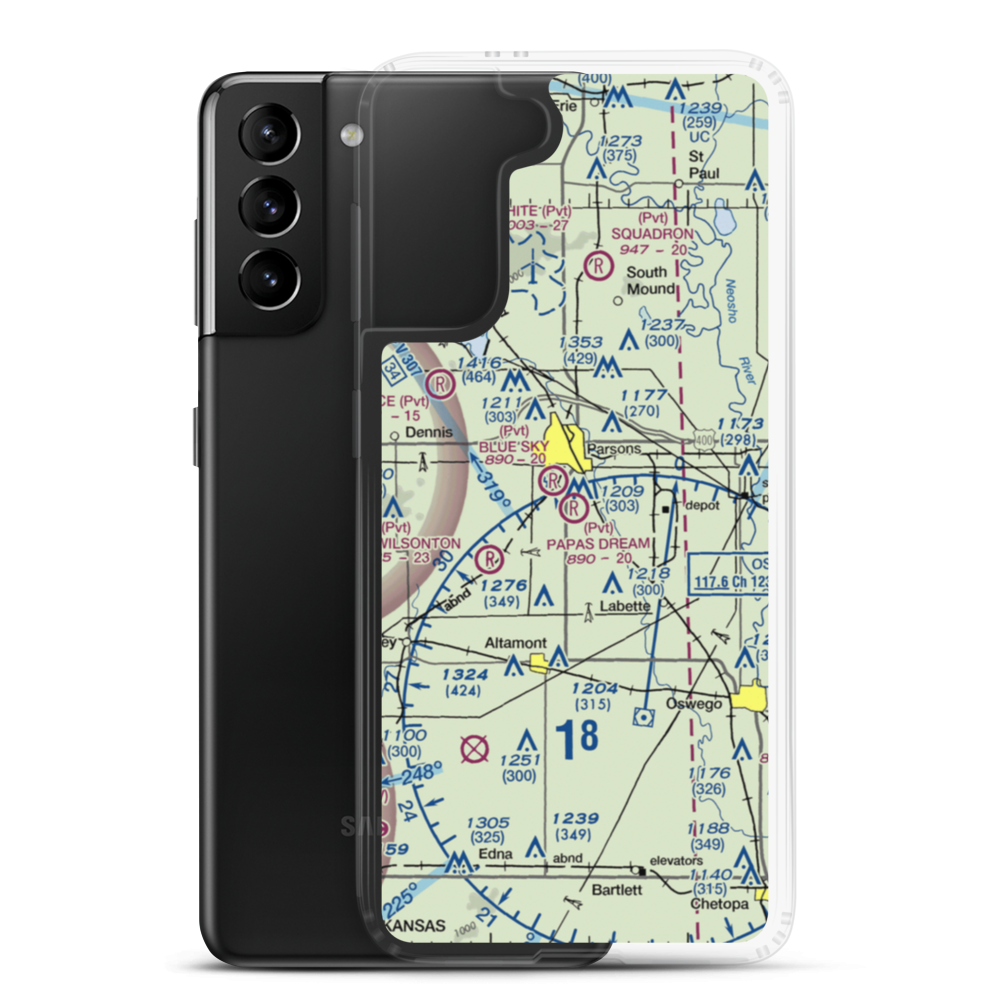 Papas Dream Airport (39KS) VFR Sectional Samsung Case Samsung Galaxy S21 Plus model shown