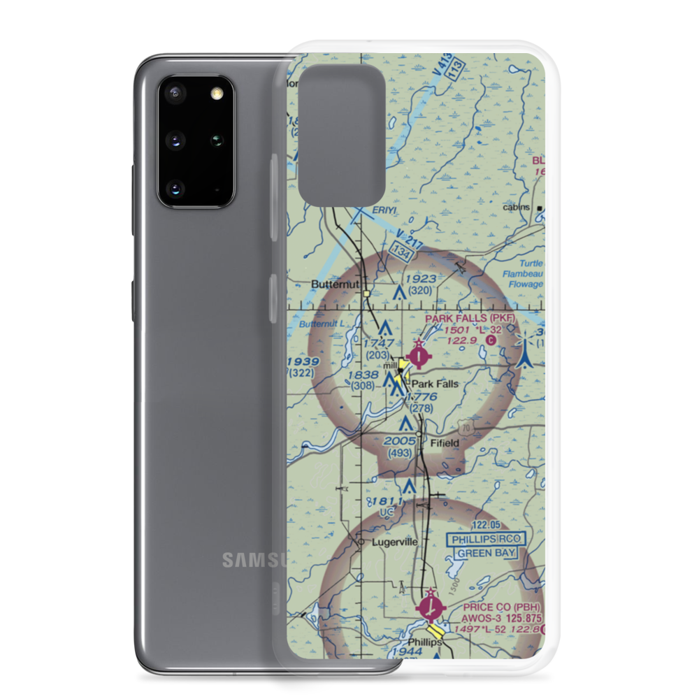 Park Falls Municipal Airport (PKF) VFR Sectional Samsung Case Samsung Galaxy S20 Plus model shown