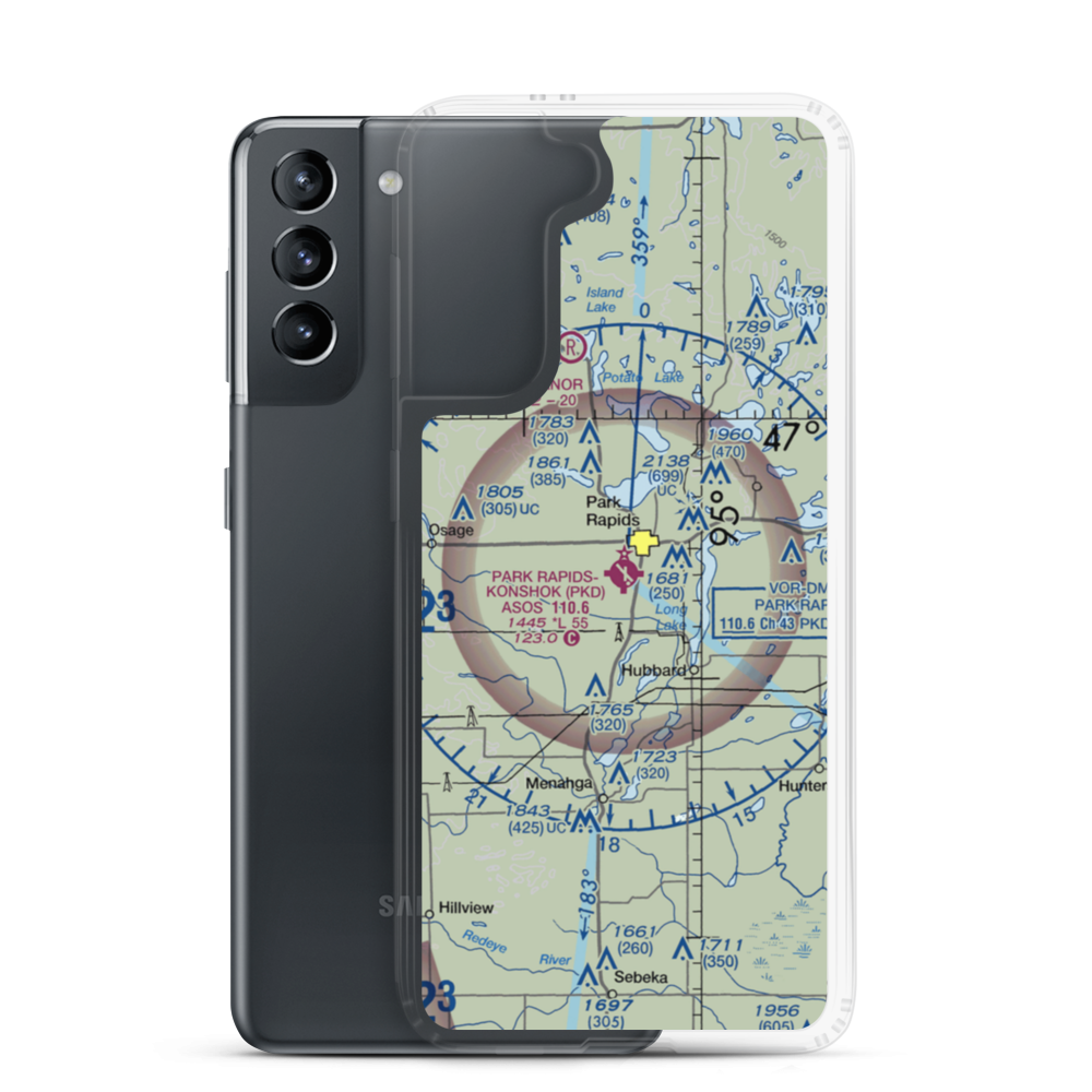 Park Rapids Municipal Konshok Field (PKD) VFR Sectional Samsung Case Samsung Galaxy S21 model shown