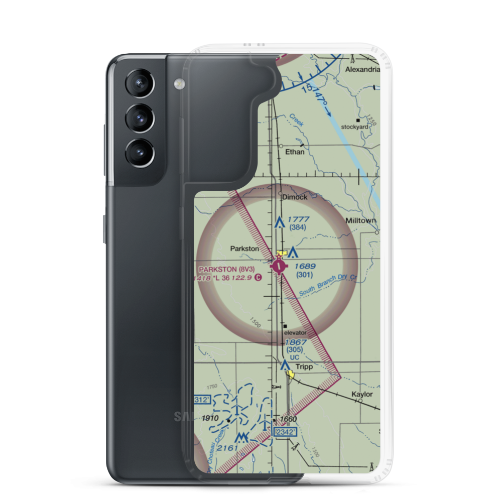 Parkston Municipal Airport (8V3) VFR Sectional Samsung Case Samsung Galaxy S21 model shown