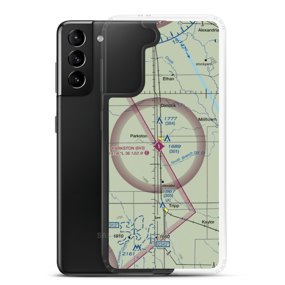 Parkston Municipal Airport (8V3) VFR Sectional Samsung Case Samsung Galaxy S21 Plus model shown