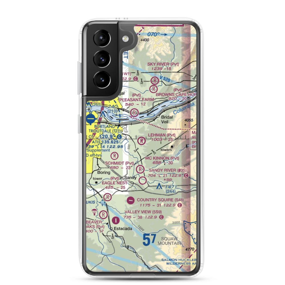 Parrett Mountain Airport (28OR) VFR Sectional Samsung Case Samsung Galaxy S21 Plus model shown