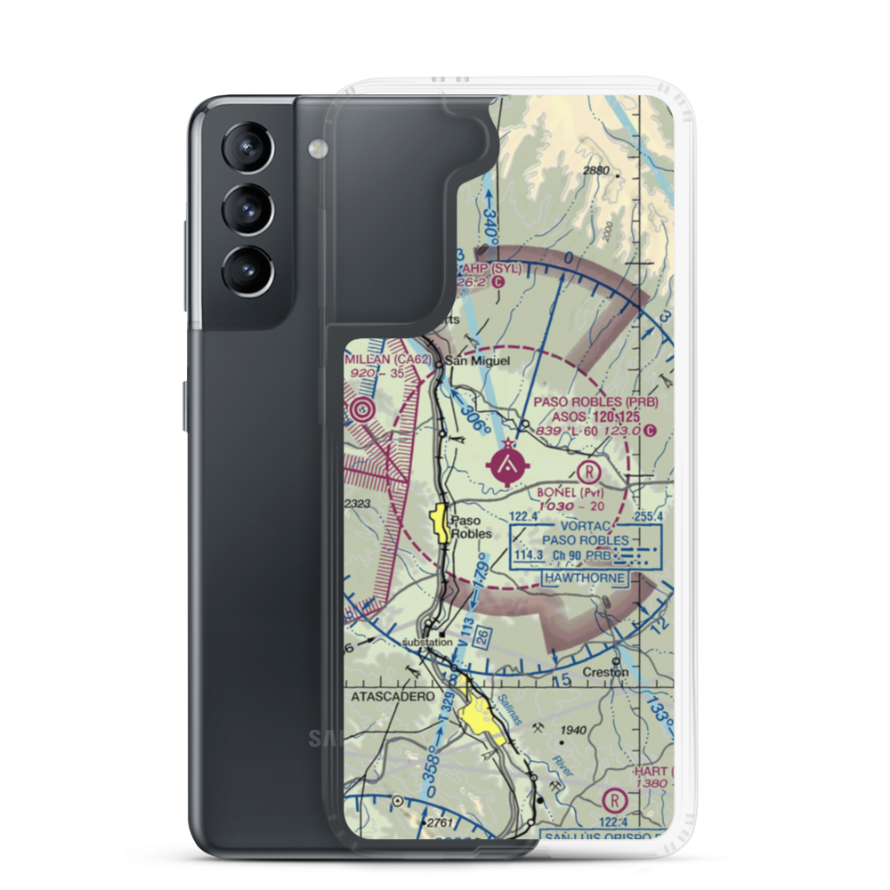 Paso Robles Municipal Airport (PRB) VFR Sectional Samsung Case Samsung Galaxy S21 model shown