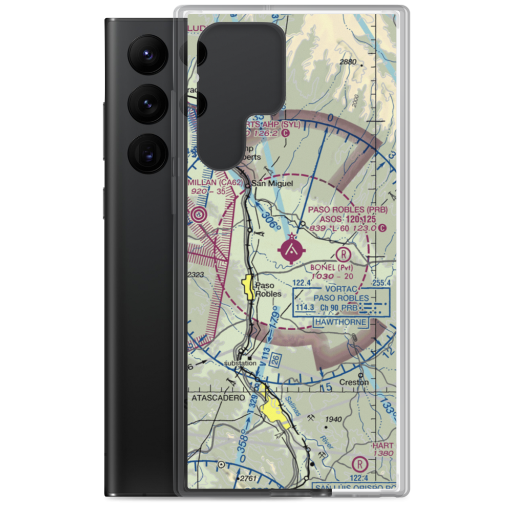 Paso Robles Municipal Airport (PRB) VFR Sectional Samsung Case Samsung Galaxy S22 Ultra model shown