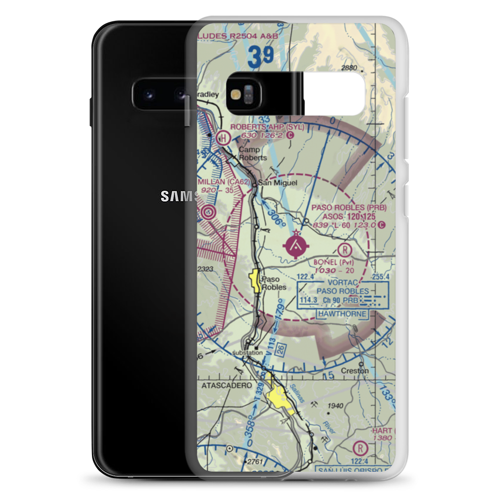 Paso Robles Municipal Airport (PRB) VFR Sectional Samsung Case Samsung Galaxy S10+ model shown