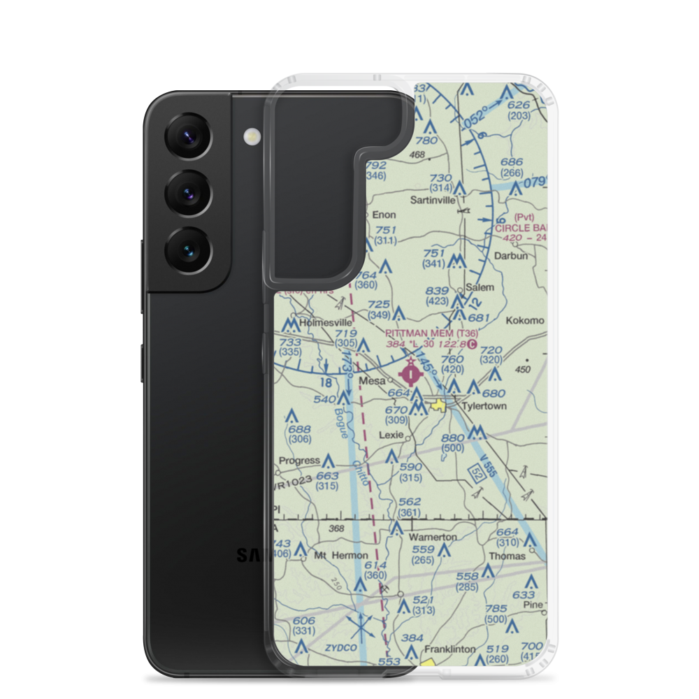 Paul Pittman Memorial Airport (T36) VFR Sectional Samsung Case Samsung Galaxy S22 model shown
