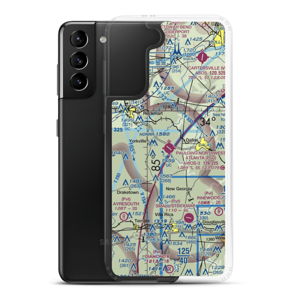 Paulding Northwest Atlanta Airport (PUJ) VFR Sectional Samsung Case Samsung Galaxy S21 Plus model shown