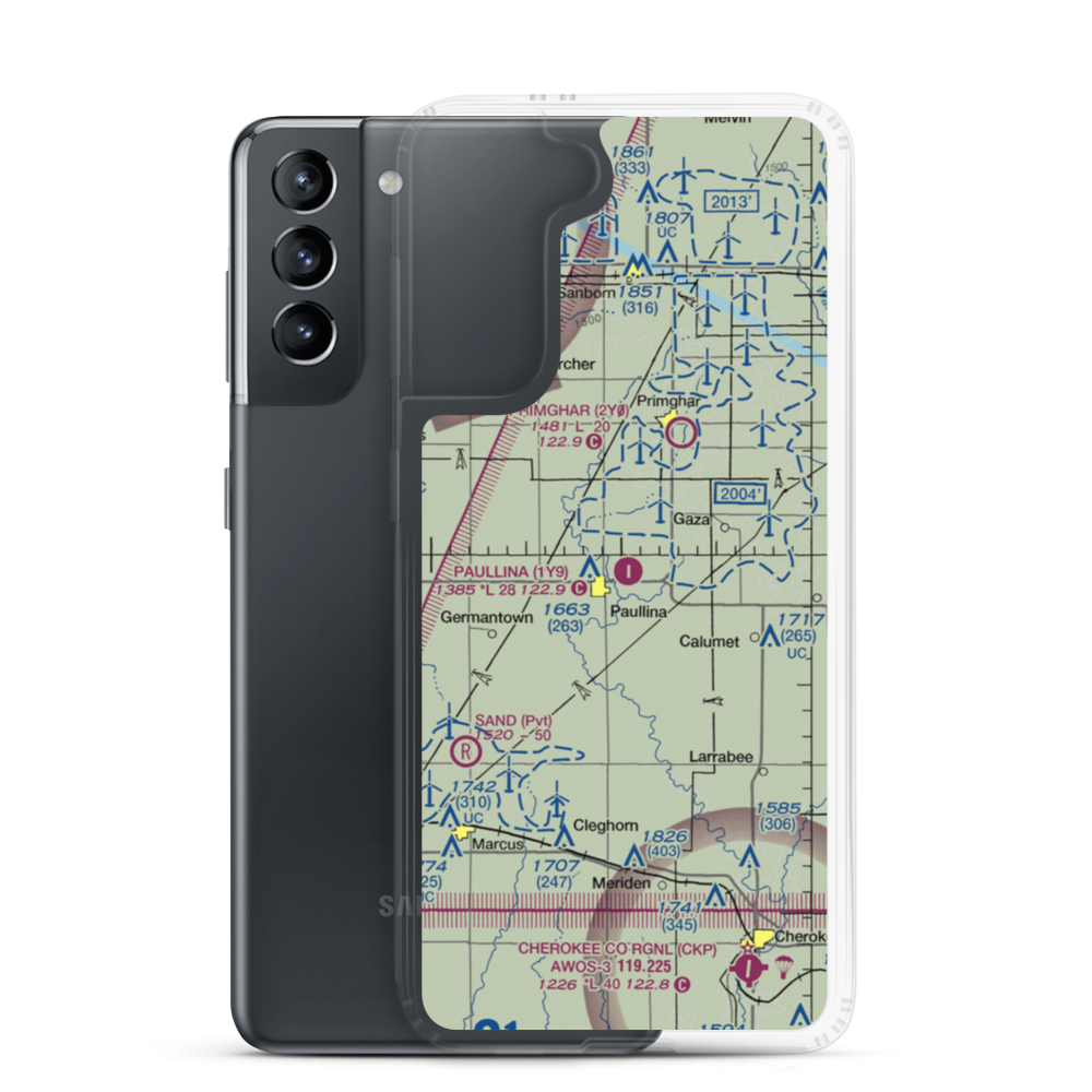 Paullina Municipal Airport (1Y9) VFR Sectional Samsung Case Samsung Galaxy S21 model shown