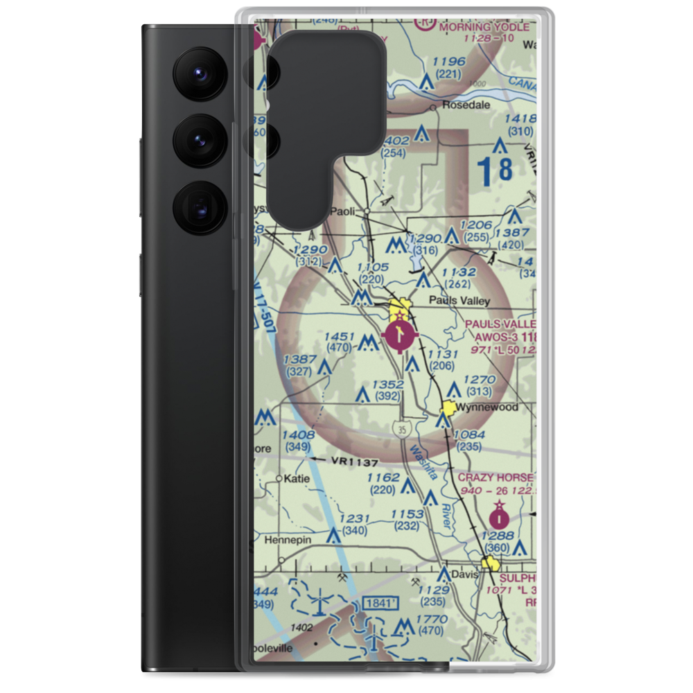 Pauls Valley Municipal Airport (PVJ) VFR Sectional Samsung Case Samsung Galaxy S22 Ultra model shown