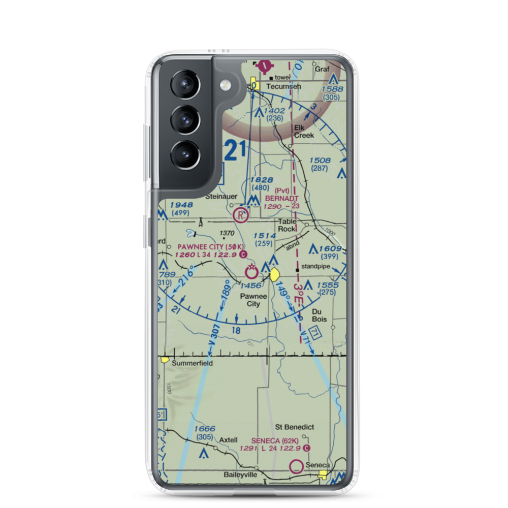 Pawnee City Municipal Airport (50K) VFR Sectional Samsung Case Samsung Galaxy S21 model shown
