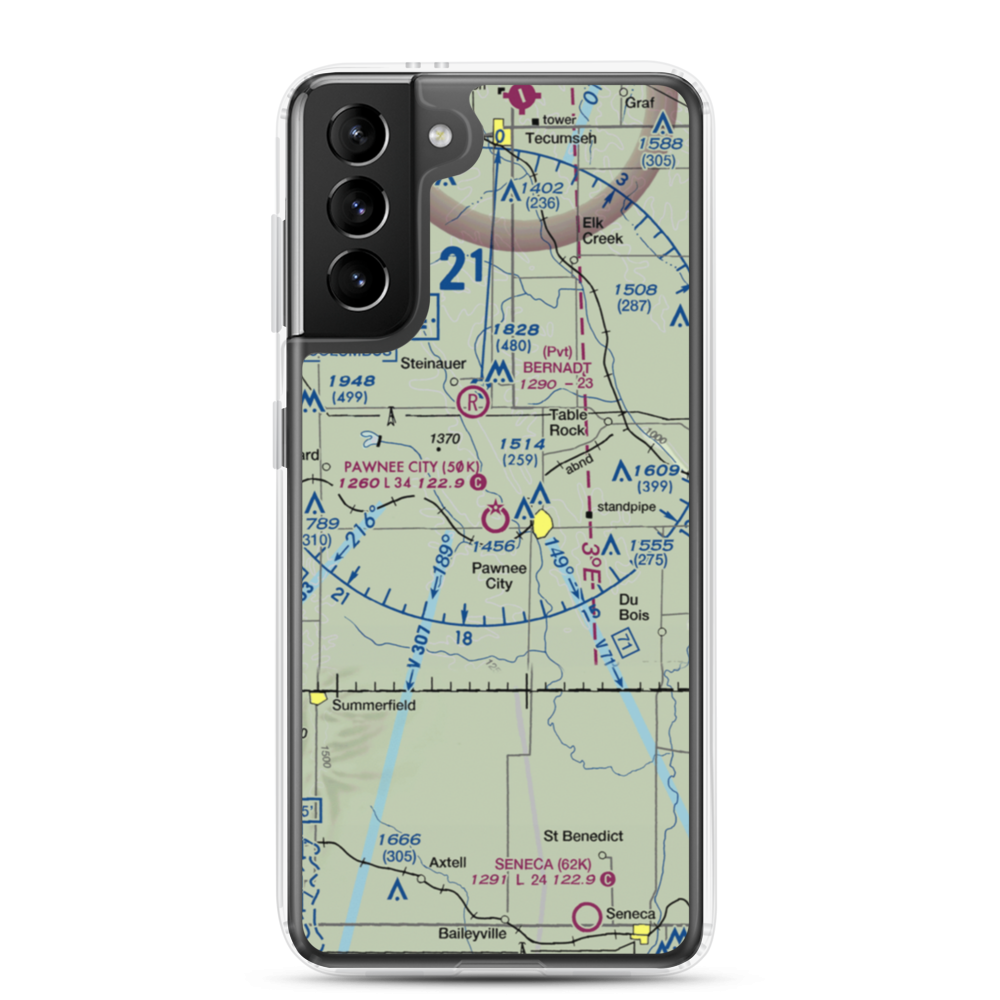 Pawnee City Municipal Airport (50K) VFR Sectional Samsung Case Samsung Galaxy S21 Plus model shown