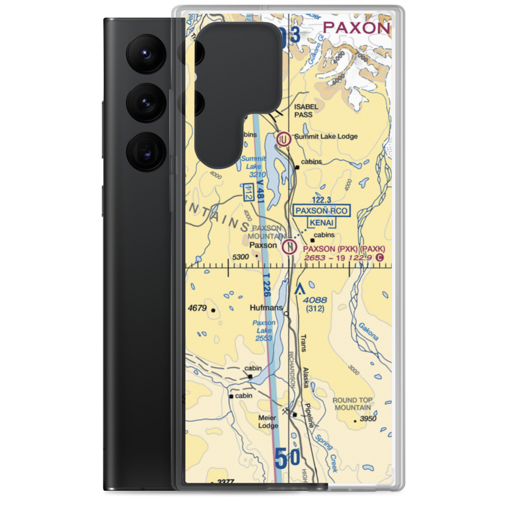 Paxson Airport (PXK) VFR Sectional Samsung Case Samsung Galaxy S22 Ultra model shown