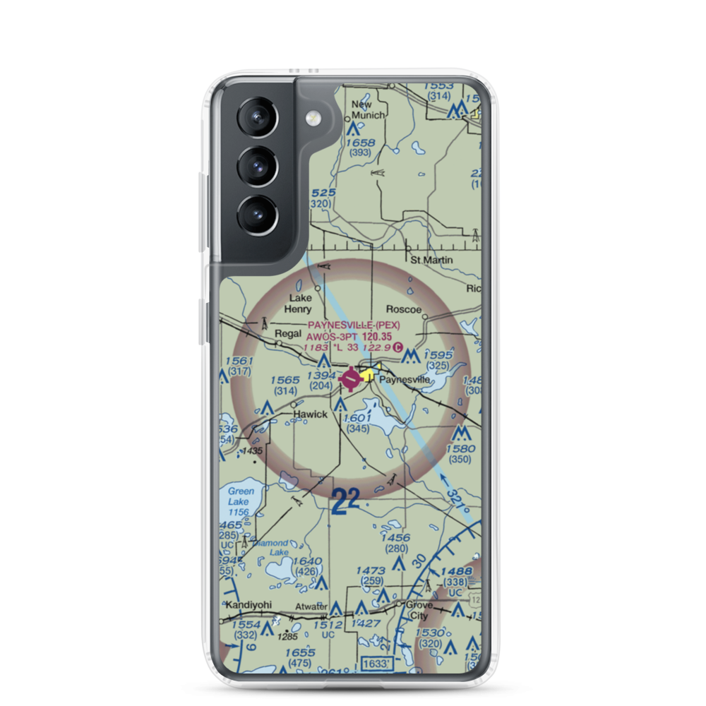 Paynesville Municipal Airport (PEX) VFR Sectional Samsung Case Samsung Galaxy S21 model shown