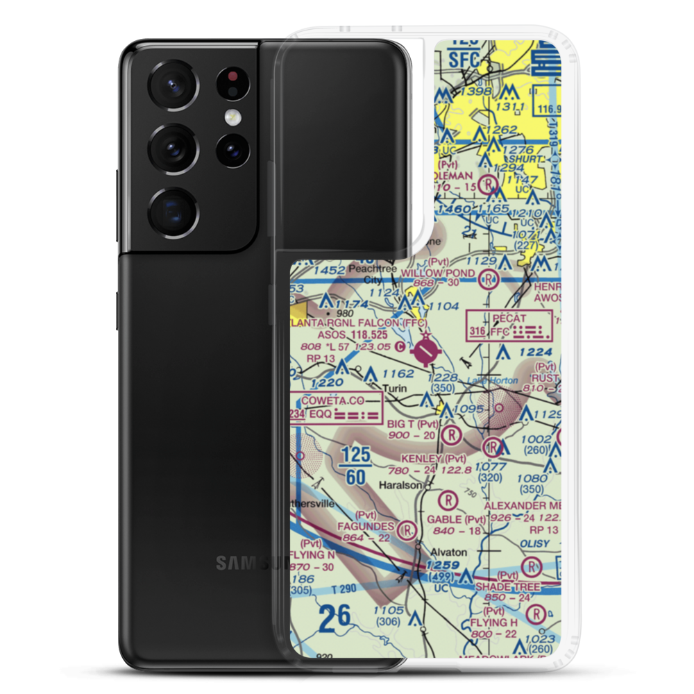 Peachtree City Falcon Field (FFC) VFR Sectional Samsung Case Samsung Galaxy S21 Ultra model shown