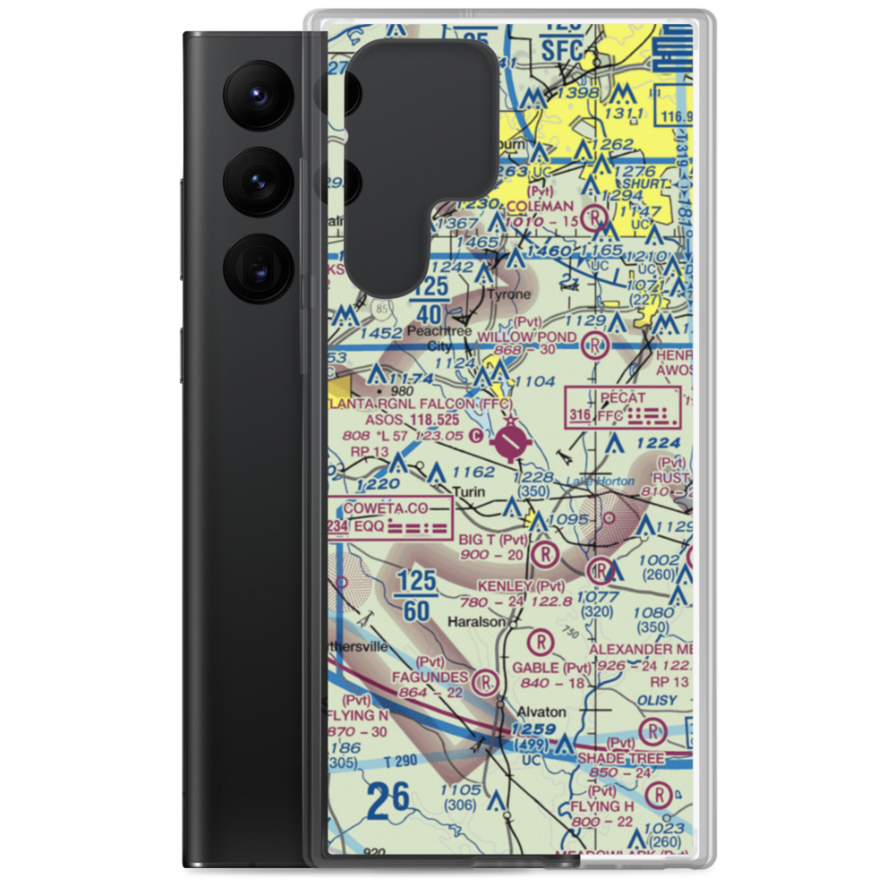 Peachtree City Falcon Field (FFC) VFR Sectional Samsung Case Samsung Galaxy S22 Ultra model shown