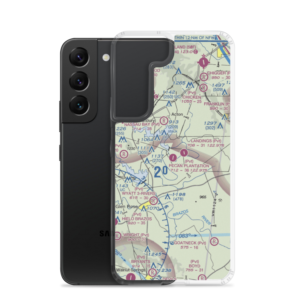 Pecan Plantation Airport (0TX1) VFR Sectional Samsung Case Samsung Galaxy S22 model shown