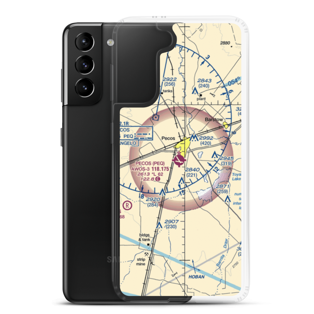 Pecos Municipal Airport (PEQ) VFR Sectional Samsung Case Samsung Galaxy S21 Plus model shown