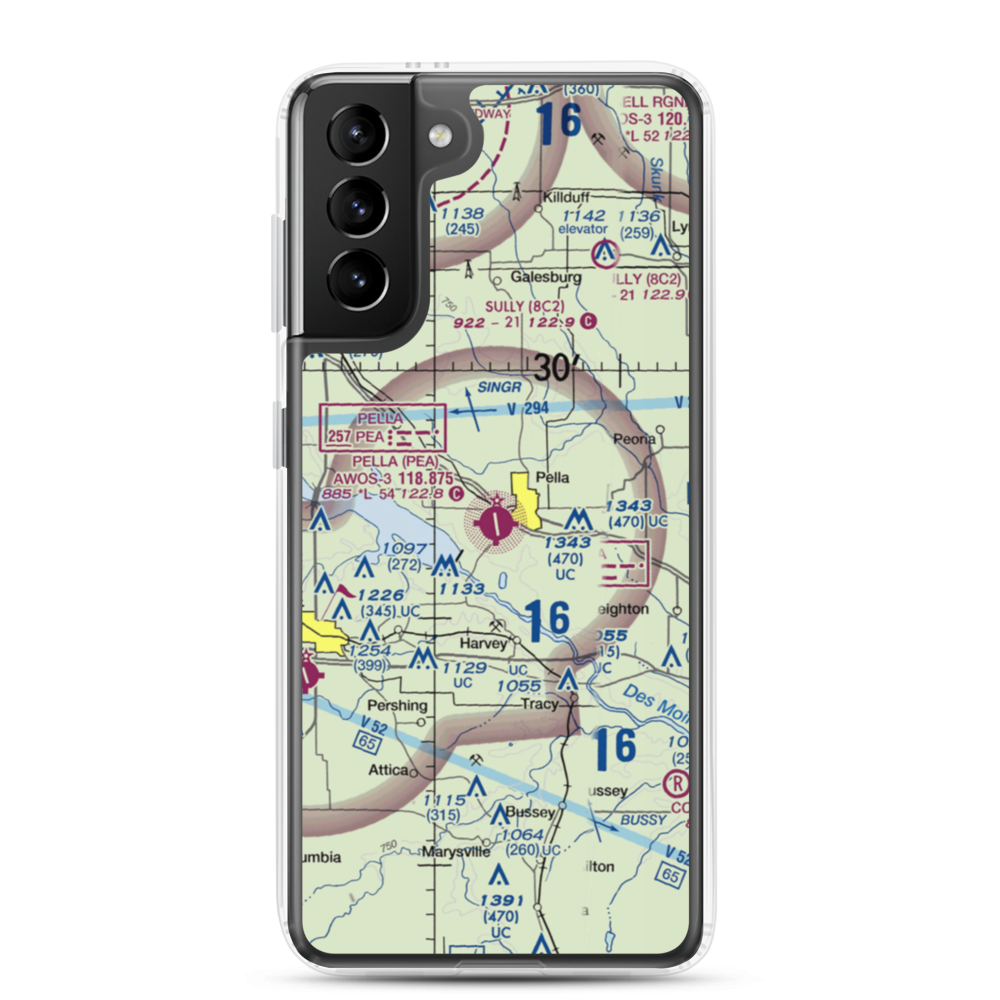 Pella Municipal Airport (PEA) VFR Sectional Samsung Case Samsung Galaxy S21 Plus model shown