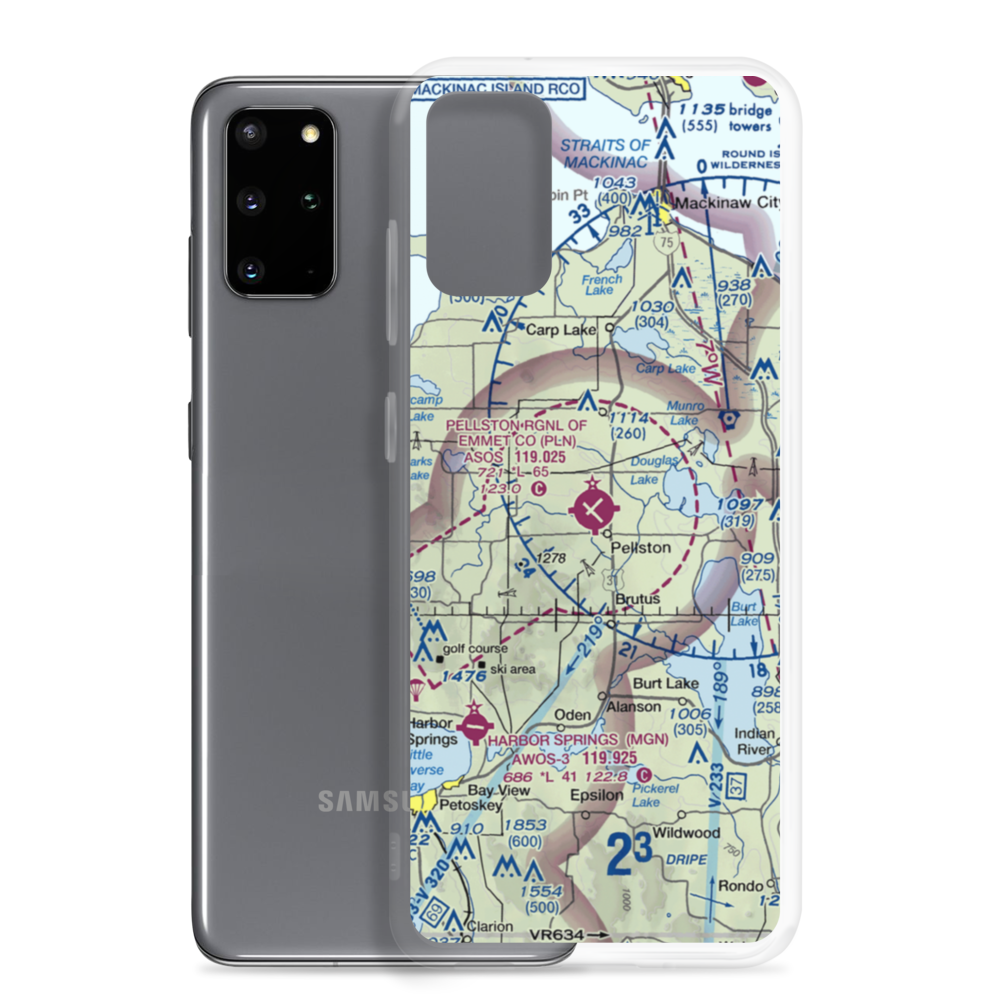 Pellston Regional Airport of Emmet County Airport (PLN) VFR Sectional Samsung Case Samsung Galaxy S20 Plus model shown