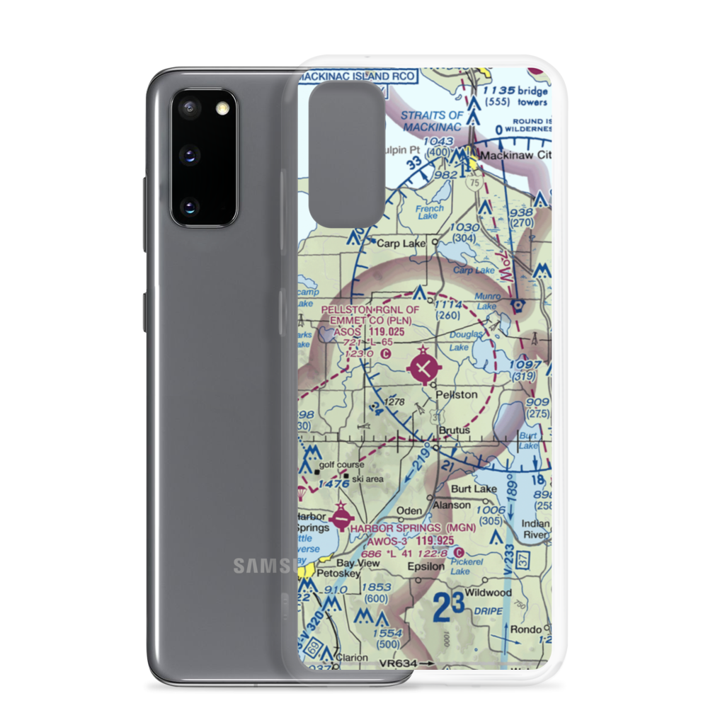 Pellston Regional Airport of Emmet County Airport (PLN) VFR Sectional Samsung Case Samsung Galaxy S20 model shown