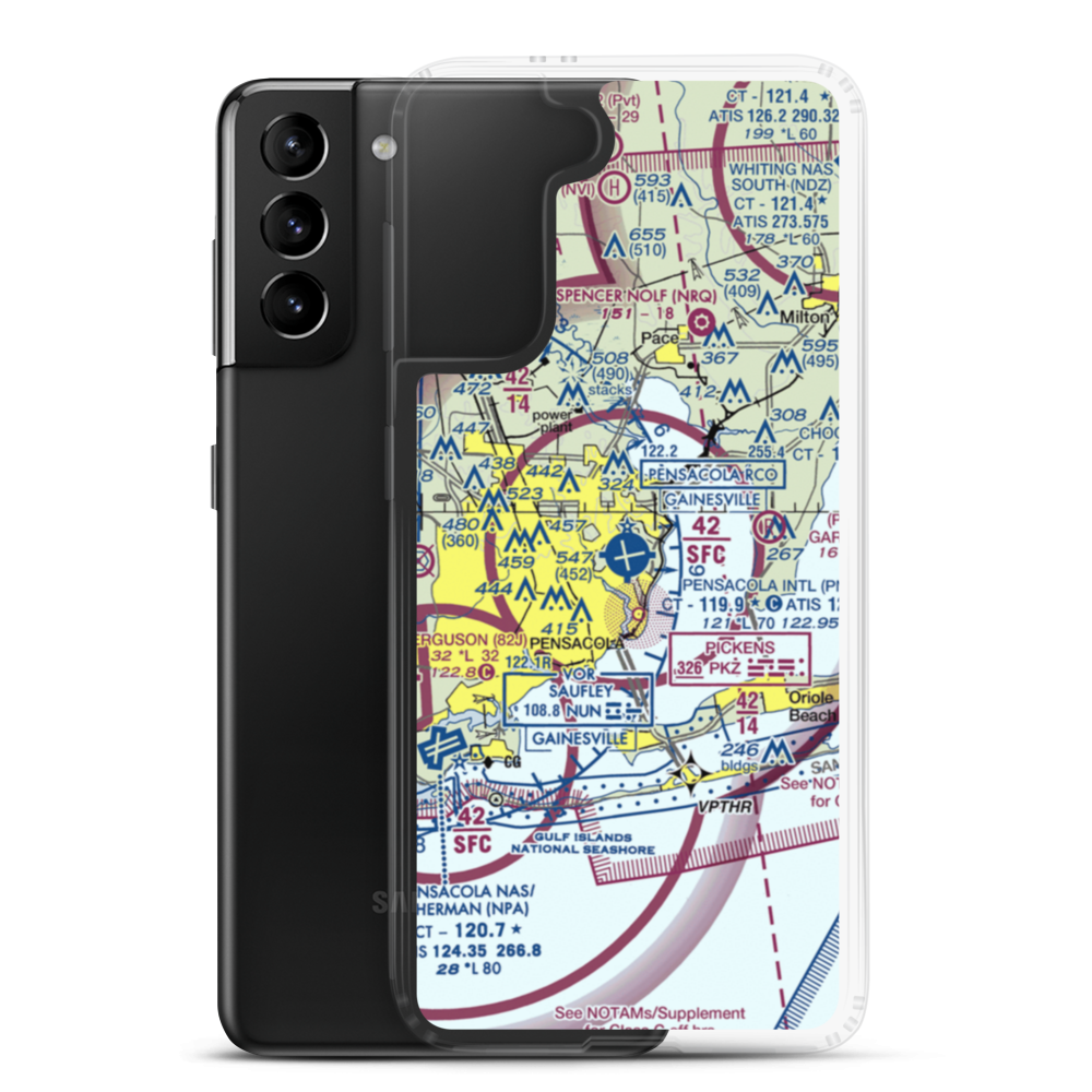 Pensacola International Airport (PNS) VFR Sectional Samsung Case Samsung Galaxy S21 Plus model shown