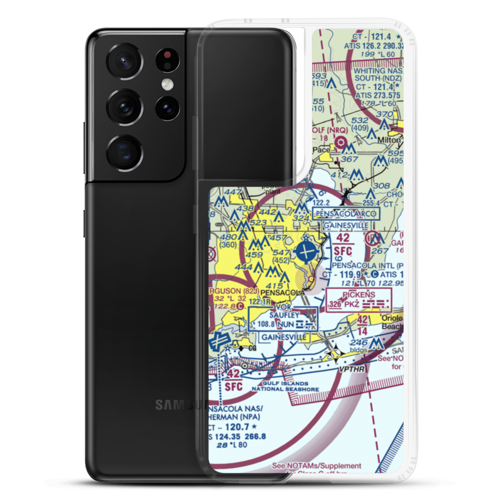 Pensacola International Airport (PNS) VFR Sectional Samsung Case Samsung Galaxy S21 Ultra model shown