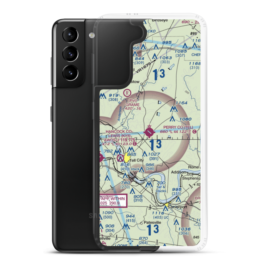 Perry County Municipal Airport (TEL) VFR Sectional Samsung Case Samsung Galaxy S21 Plus model shown
