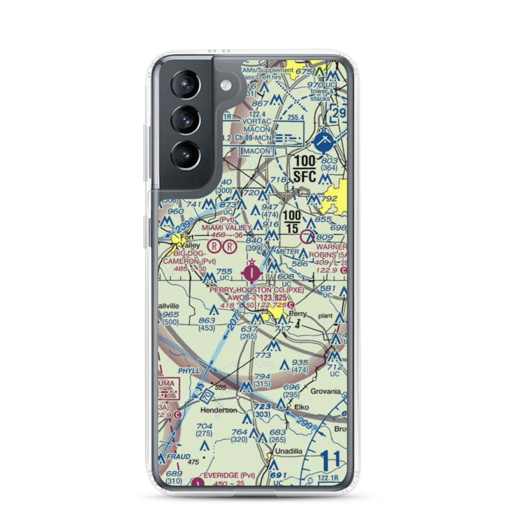 Perry Houston County Airport (PXE) VFR Sectional Samsung Case Samsung Galaxy S21 model shown