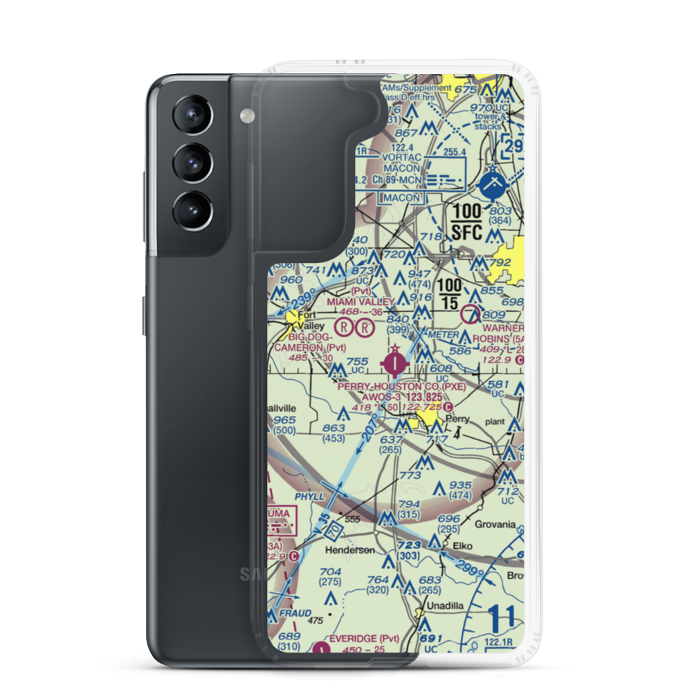 Perry Houston County Airport (PXE) VFR Sectional Samsung Case Samsung Galaxy S21 model shown