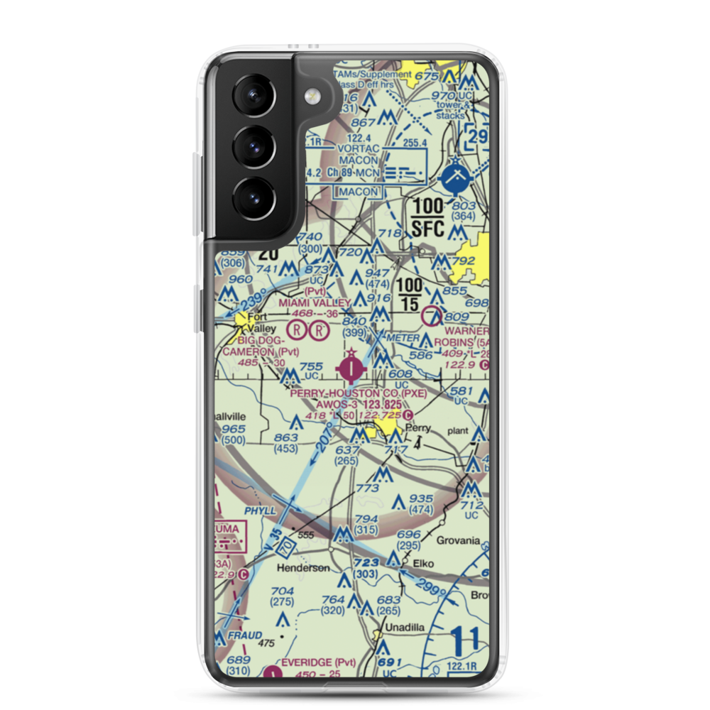 Perry Houston County Airport (PXE) VFR Sectional Samsung Case Samsung Galaxy S21 Plus model shown