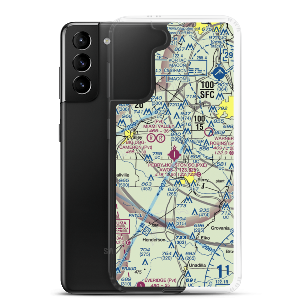 Perry Houston County Airport (PXE) VFR Sectional Samsung Case Samsung Galaxy S21 Plus model shown