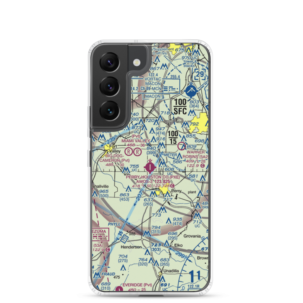 Perry Houston County Airport (PXE) VFR Sectional Samsung Case Samsung Galaxy S22 model shown