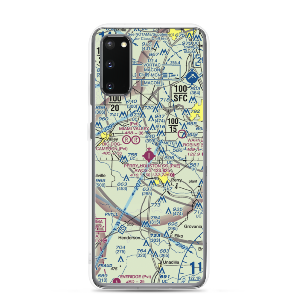 Perry Houston County Airport (PXE) VFR Sectional Samsung Case Samsung Galaxy S20 model shown