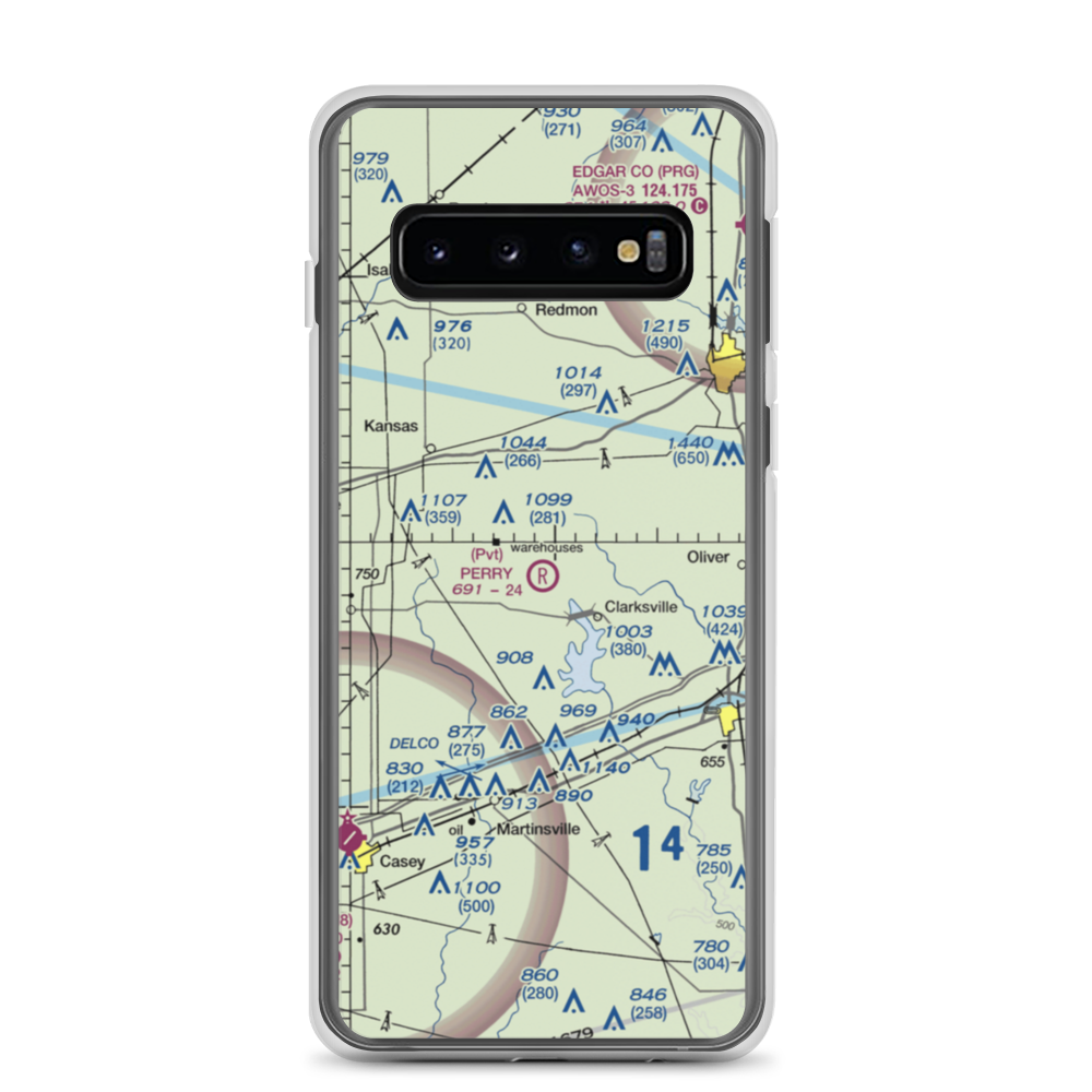 Perry RLA Airport (IL39) VFR Sectional Samsung Case Samsung Galaxy S10 model shown
