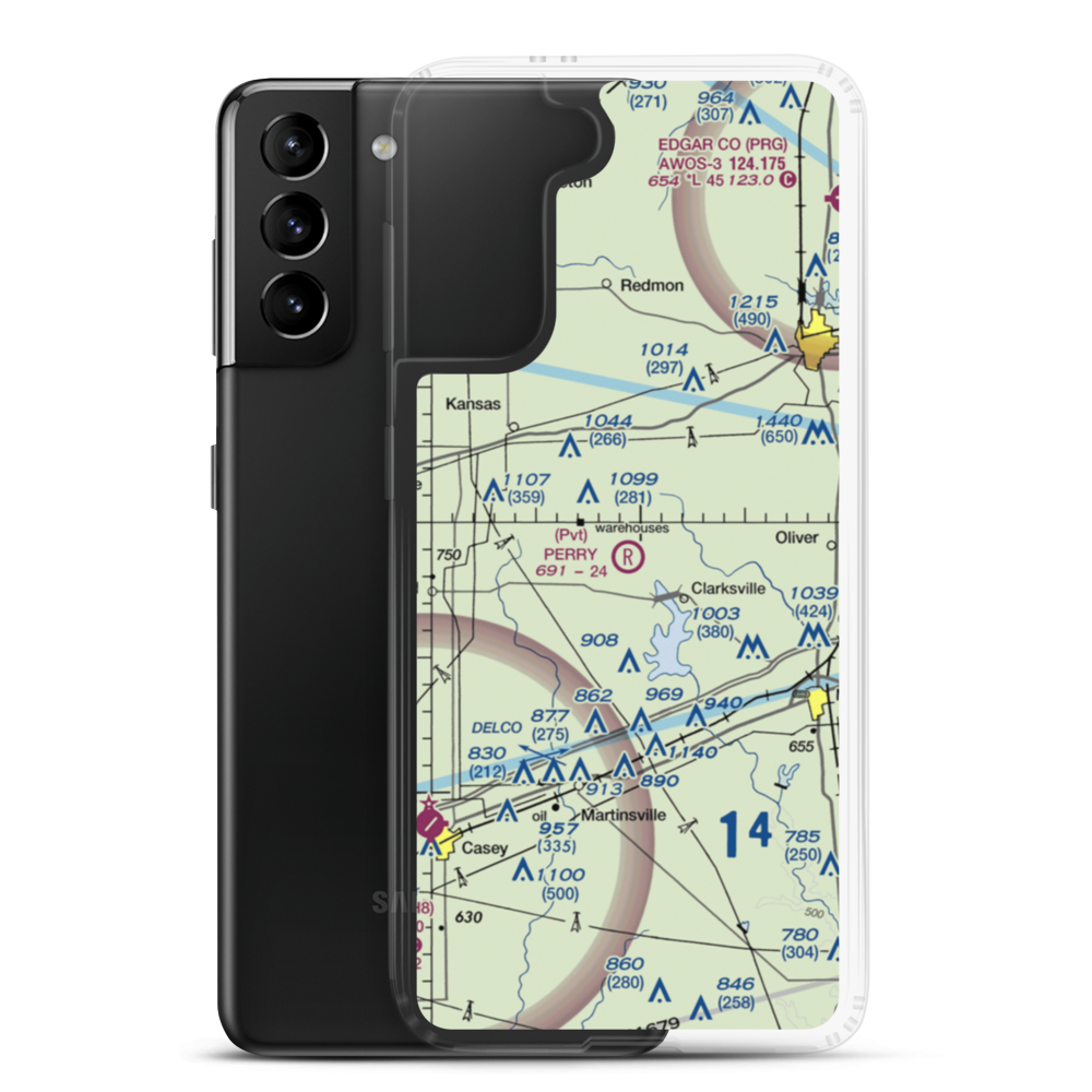 Perry RLA Airport (IL39) VFR Sectional Samsung Case Samsung Galaxy S21 Plus model shown