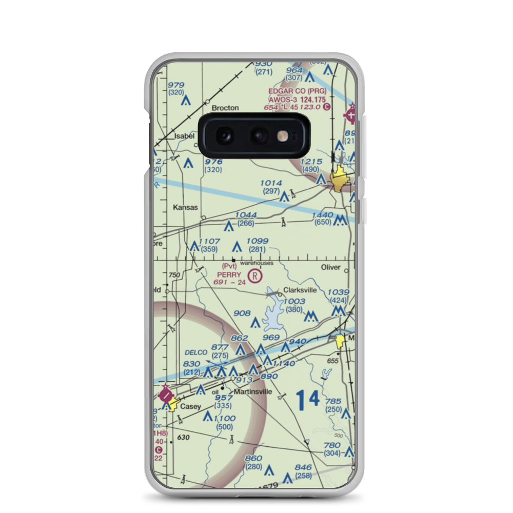 Perry RLA Airport (IL39) VFR Sectional Samsung Case Samsung Galaxy S10e model shown