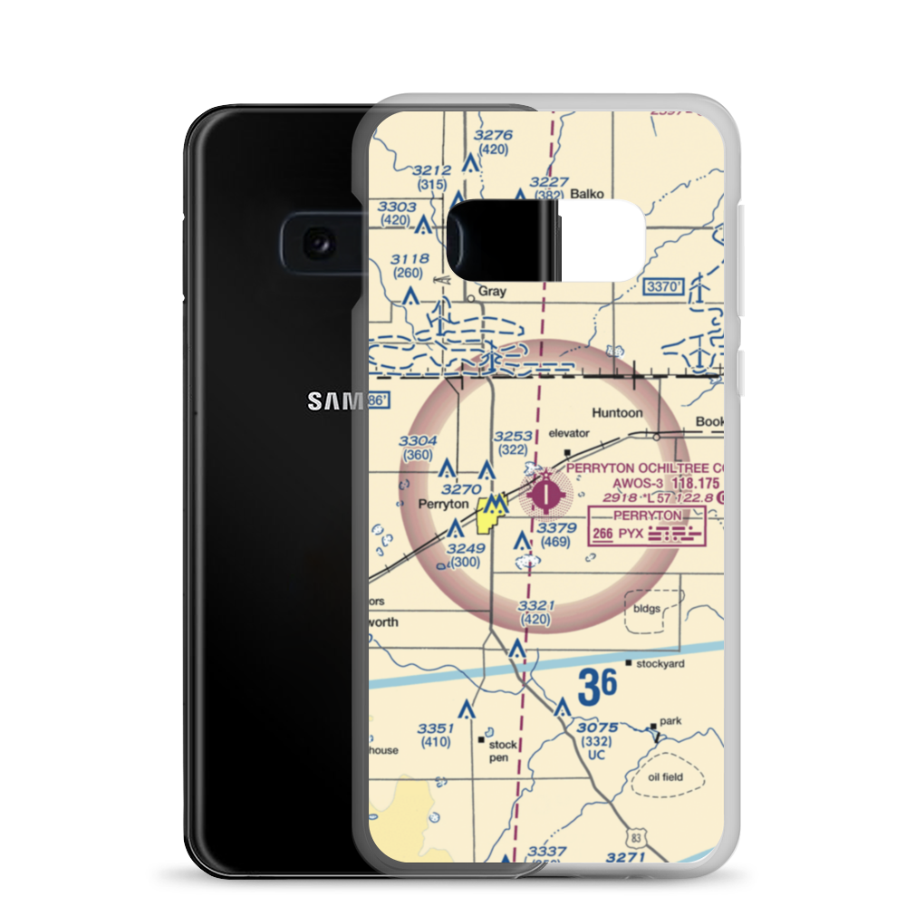 Perryton Ochiltree County Airport (PYX) VFR Sectional Samsung Case Samsung Galaxy S10e model shown