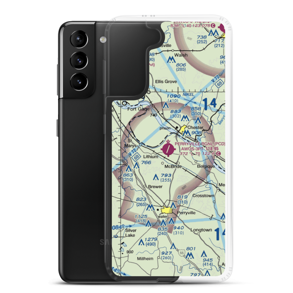 Perryville Regional Airport (PCD) VFR Sectional Samsung Case Samsung Galaxy S21 Plus model shown