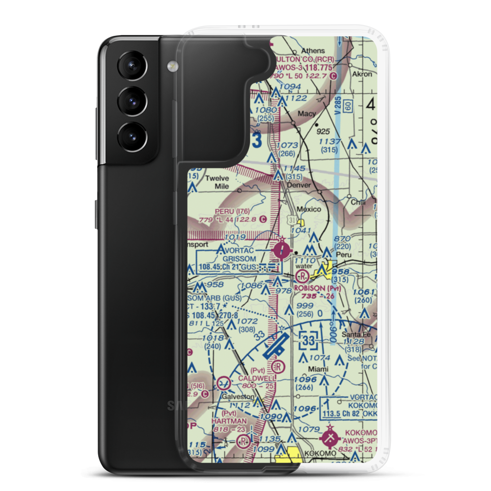 Peru Municipal Airport (I76) VFR Sectional Samsung Case Samsung Galaxy S21 Plus model shown