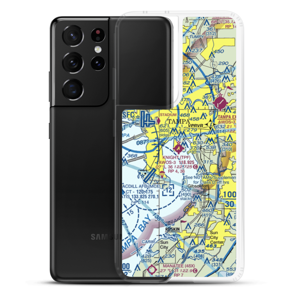 Peter O Knight Airport (TPF) VFR Sectional Samsung Case Samsung Galaxy S21 Ultra model shown