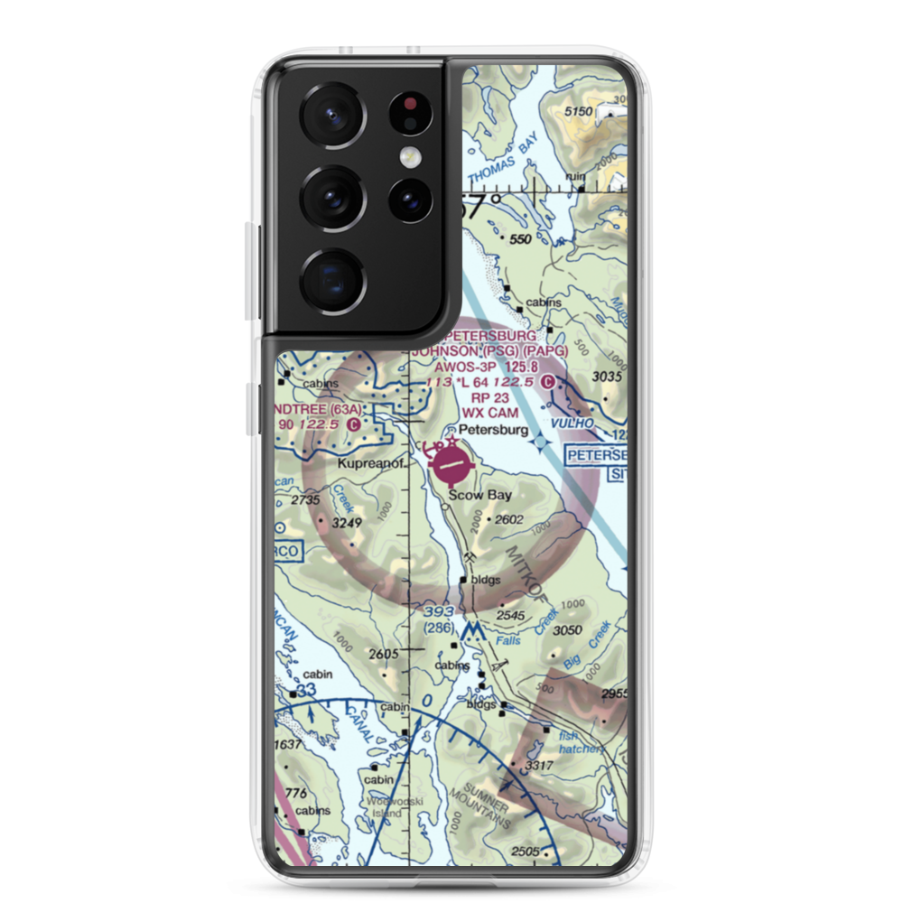 Petersburg James A Johnson Airport (PSG) VFR Sectional Samsung Case Samsung Galaxy S21 Ultra model shown