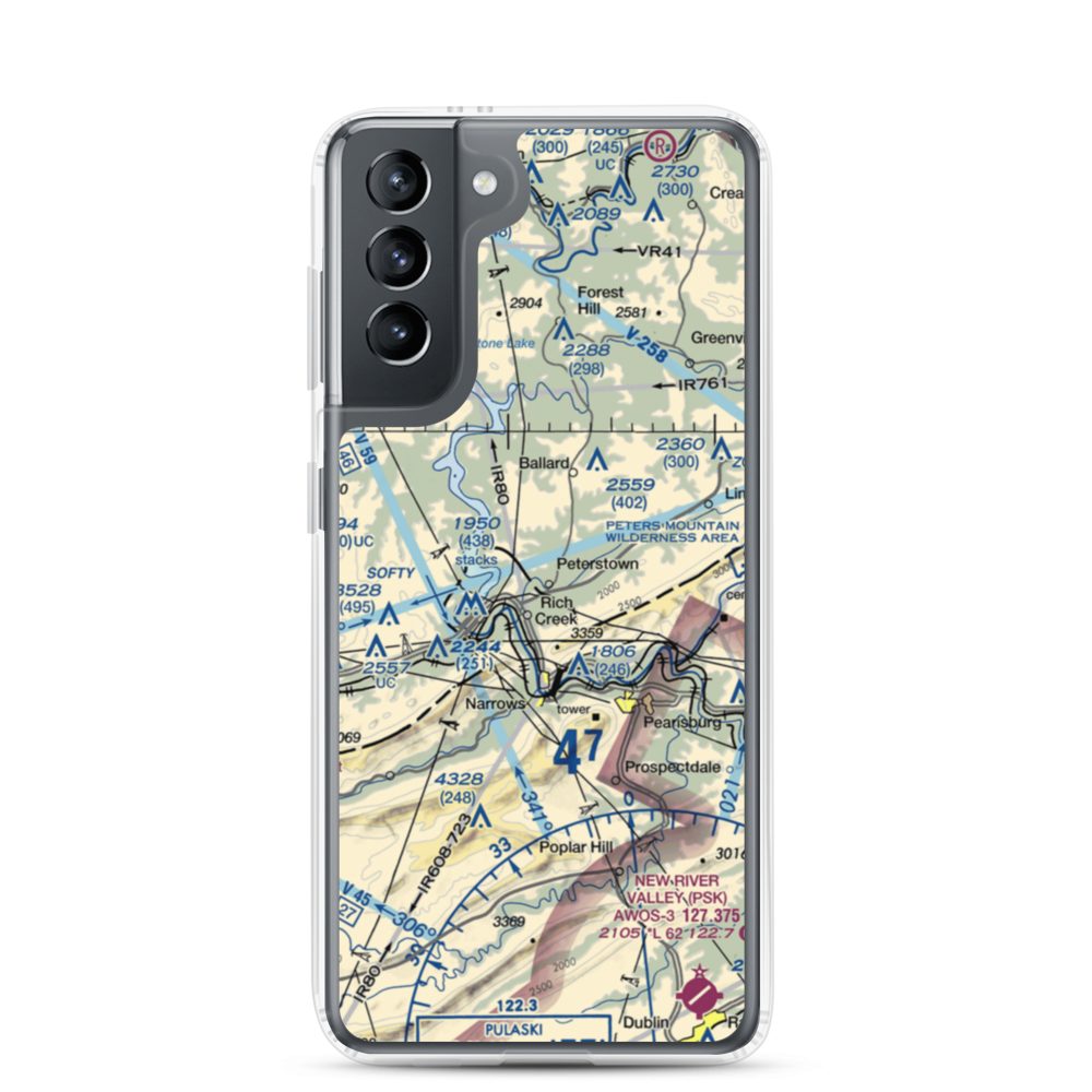 Peterstown Airport (WV10) VFR Sectional Samsung Case Samsung Galaxy S21 model shown