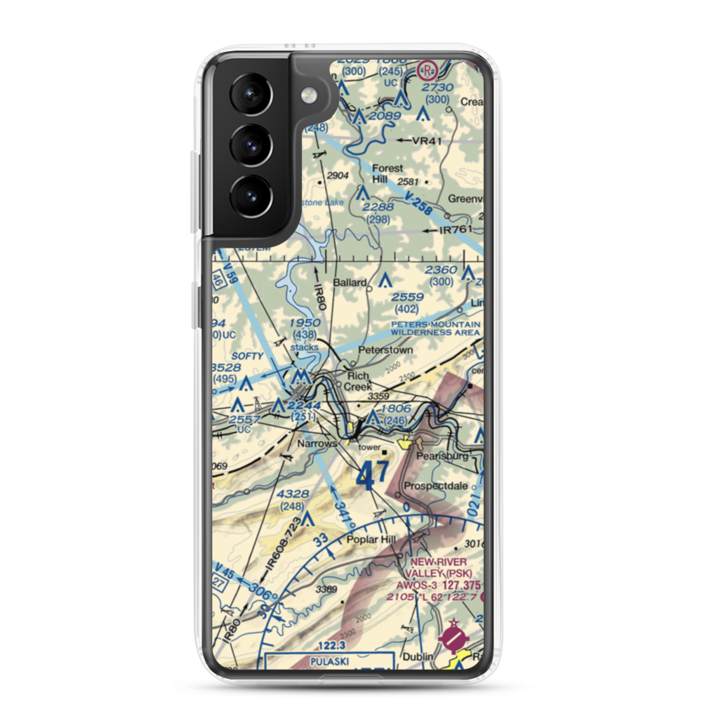 Peterstown Airport (WV10) VFR Sectional Samsung Case Samsung Galaxy S21 Plus model shown