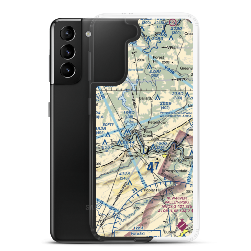 Peterstown Airport (WV10) VFR Sectional Samsung Case Samsung Galaxy S21 Plus model shown