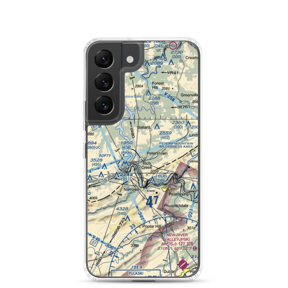 Peterstown Airport (WV10) VFR Sectional Samsung Case Samsung Galaxy S22 model shown