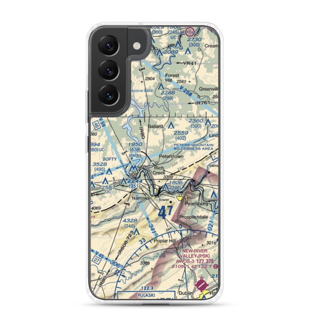 Peterstown Airport (WV10) VFR Sectional Samsung Case Samsung Galaxy S22 Plus model shown