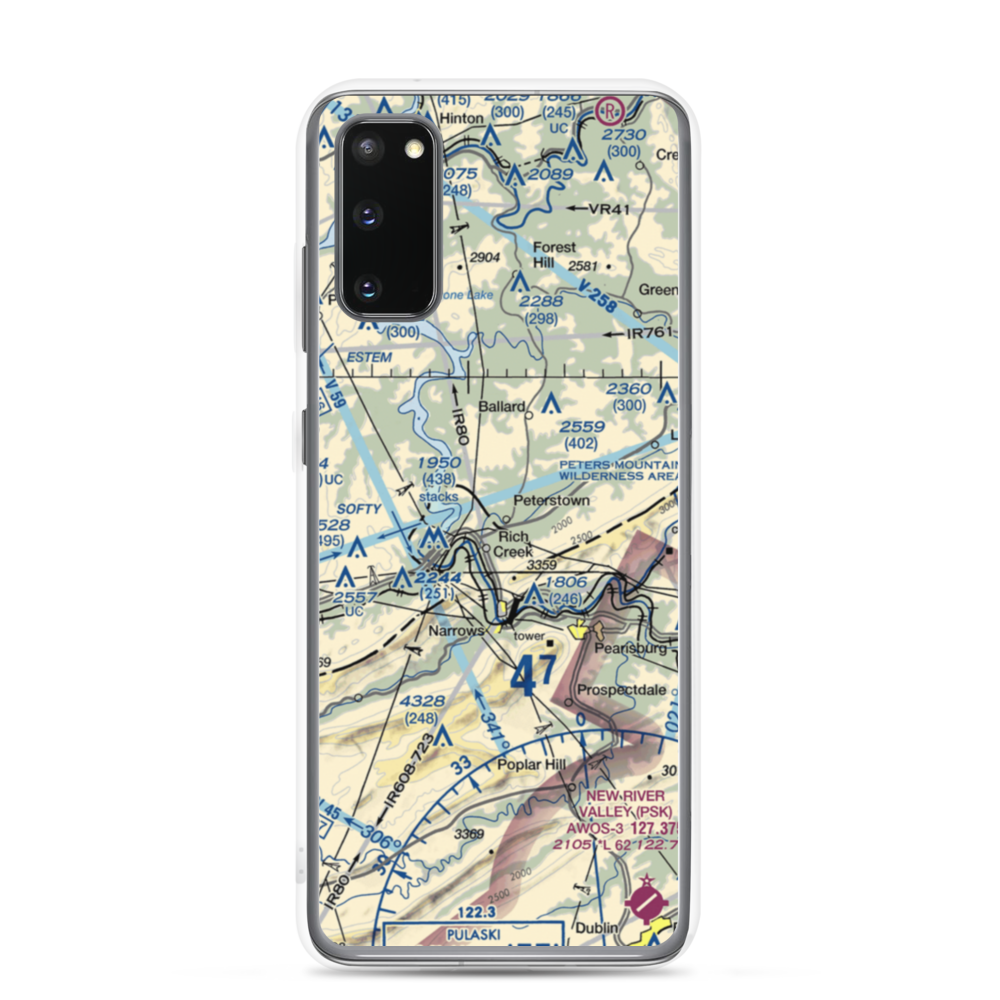 Peterstown Airport (WV10) VFR Sectional Samsung Case Samsung Galaxy S20 model shown