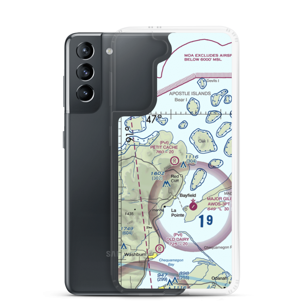 Petit Cache Airport (WS19) VFR Sectional Samsung Case Samsung Galaxy S21 model shown